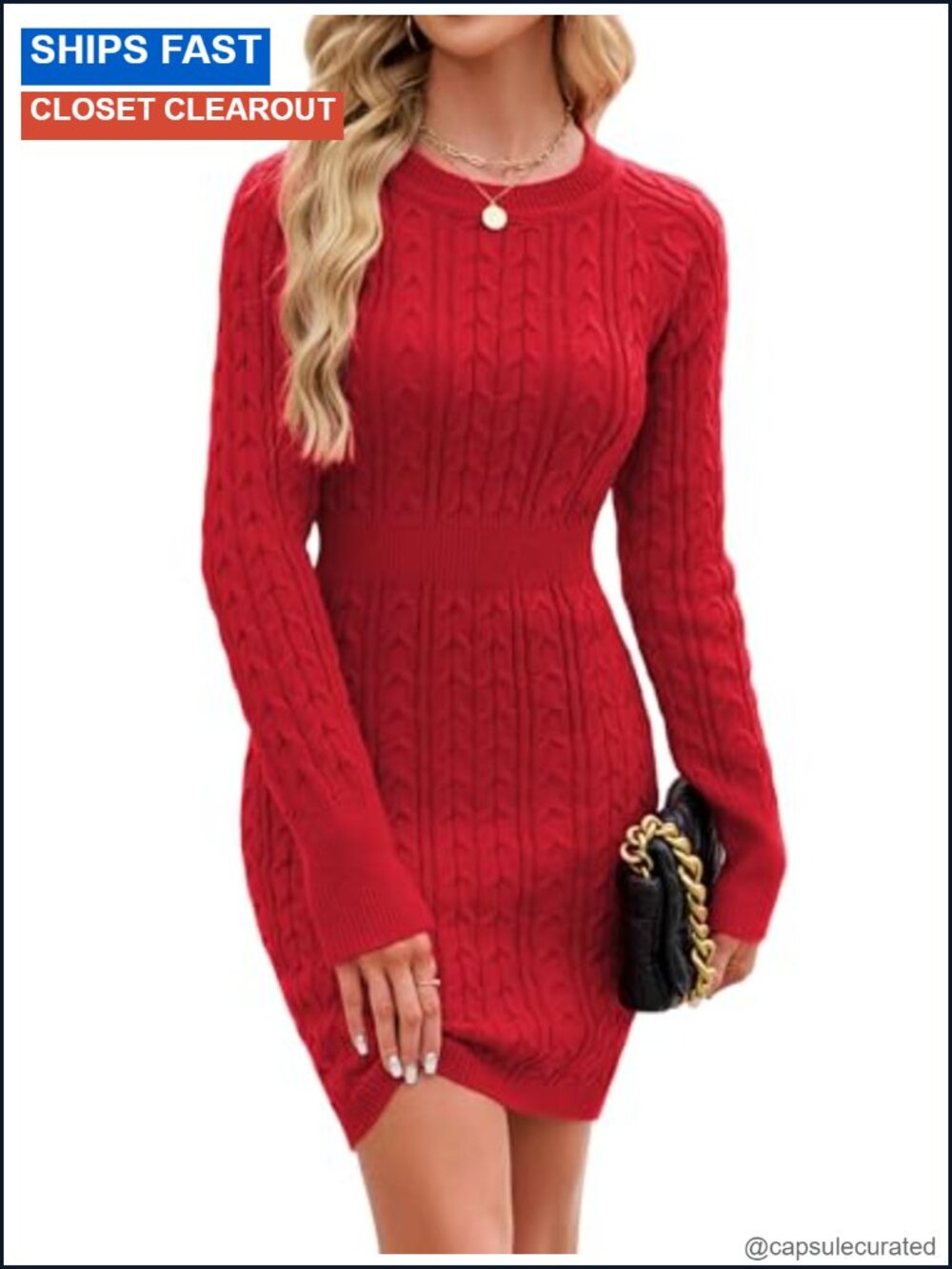 Cable Knit Sweater Dress Crew Neck Bodycon Long Sleeve Fall Winter